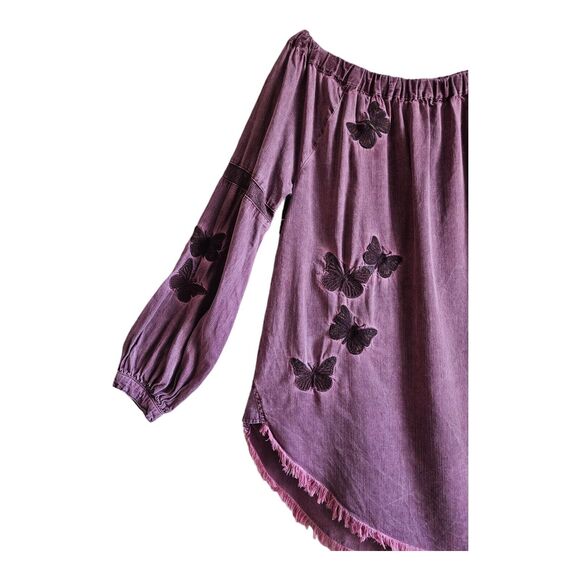STANDARD GRACE M Boho Blouse On Off Shoulder Embroidered Frayed Hem Tencel 38" - Picture 4 of 11